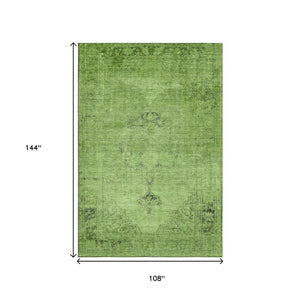 HomeRoots 9' X 12' Artichoke Green & Gray Washable Oriental Area Rug - Soft, Durable & Fade-Resistant Elegance 654861