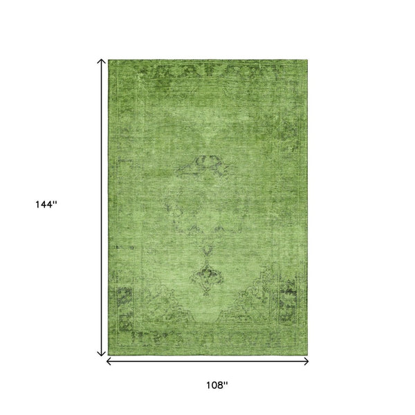 HomeRoots 9' X 12' Artichoke Green & Gray Washable Oriental Area Rug - Soft, Durable & Fade-Resistant Elegance 654861