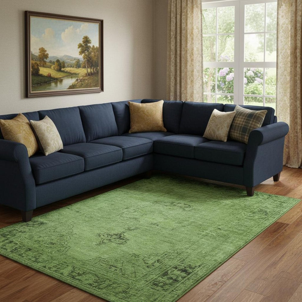 HomeRoots 9' X 12' Artichoke Green & Gray Washable Oriental Area Rug - Soft, Durable & Fade-Resistant Elegance 654861