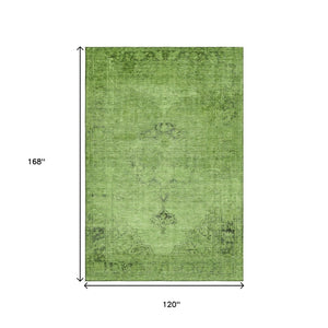 HomeRoots 10' X 14' Artichoke Green & Gray Oriental Rug – Durable, Washable, UV-Protected for Stylish Living Spaces 654862
