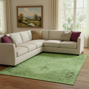 HomeRoots 10' X 14' Artichoke Green & Gray Oriental Rug – Durable, Washable, UV-Protected for Stylish Living Spaces 654862