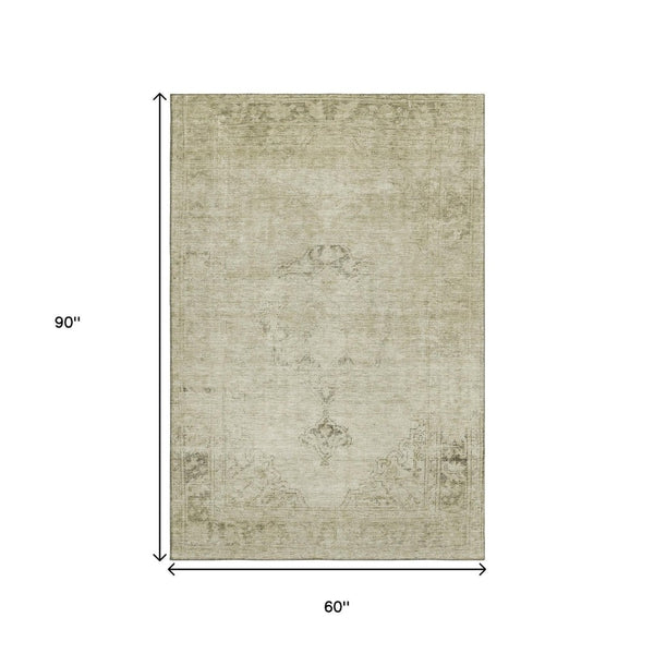 HomeRoots 5' X 8' Beige & Brown Oriental Area Rug – Washable, UV-Protected, Durable for Stylish Living Spaces! 654864