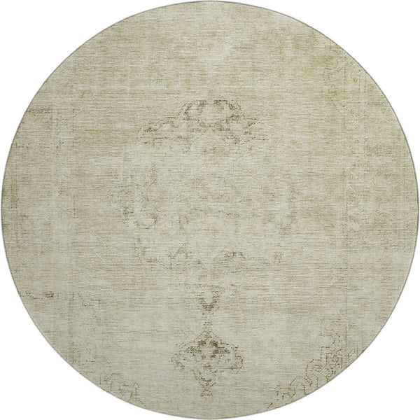 HomeRoots 8' Beige and Brown Oriental Round Rug - Washable, UV Protected, Stain Resistant for Busy Homes 654865