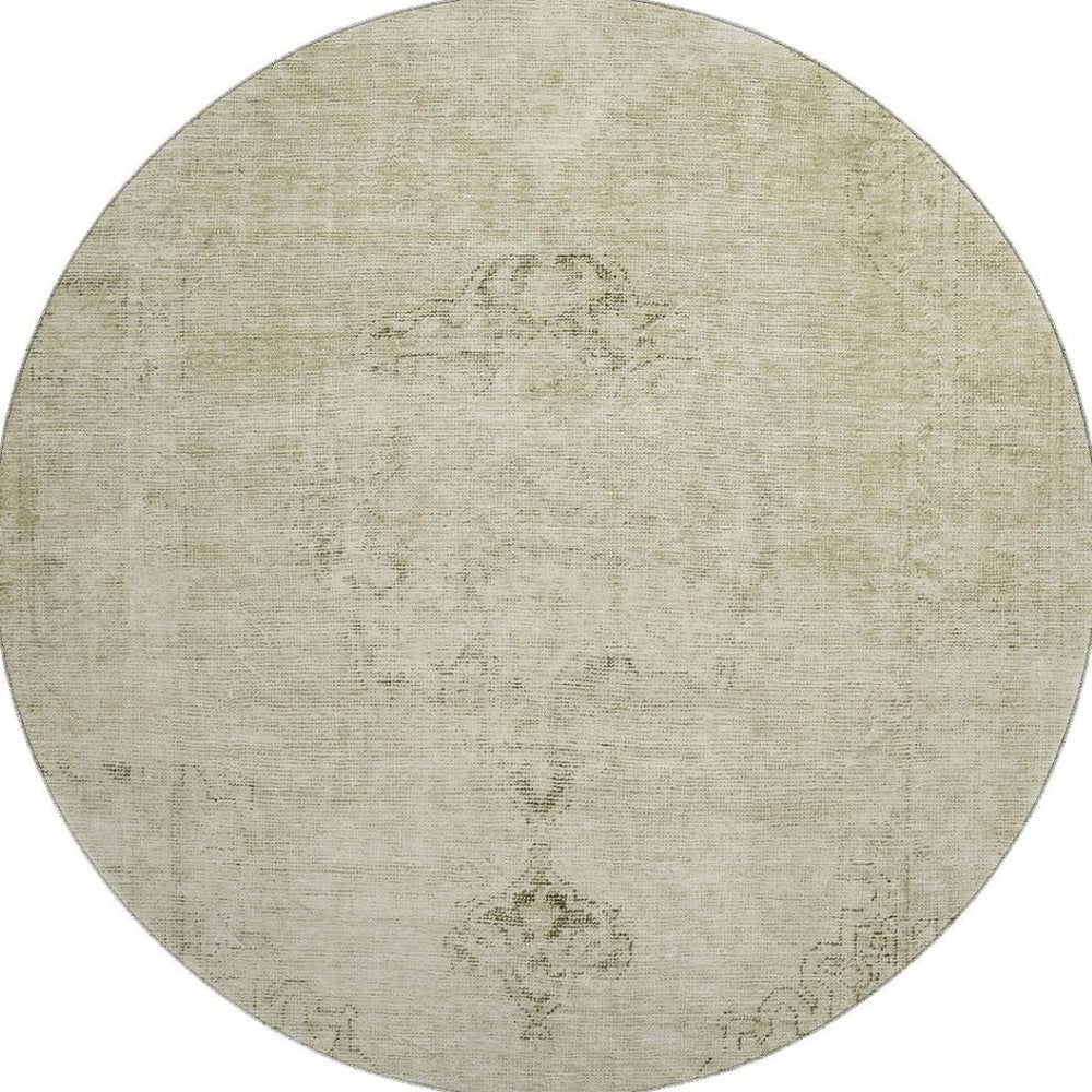 HomeRoots 8' Beige and Brown Oriental Round Rug - Washable, UV Protected, Stain Resistant for Busy Homes 654865