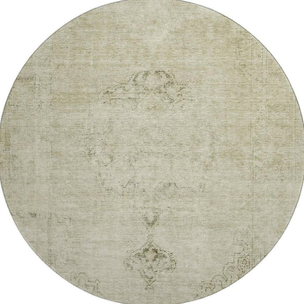 HomeRoots 8' Beige and Brown Oriental Round Rug - Washable, UV Protected, Stain Resistant for Busy Homes 654865