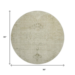 HomeRoots 8' Beige and Brown Oriental Round Rug - Washable, UV Protected, Stain Resistant for Busy Homes 654865
