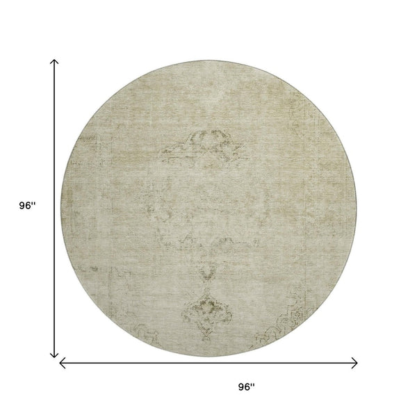 HomeRoots 8' Beige and Brown Oriental Round Rug - Washable, UV Protected, Stain Resistant for Busy Homes 654865