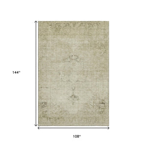 HomeRoots 9' X 12' Beige and Brown Oriental Area Rug - Stylish, Washable, UV Protected, Stain Resistant Design 654867