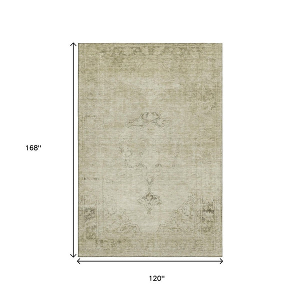 HomeRoots 10' X 14' Beige & Brown Oriental Area Rug – Durable, Washable, UV-Protected for Family Homes 654868