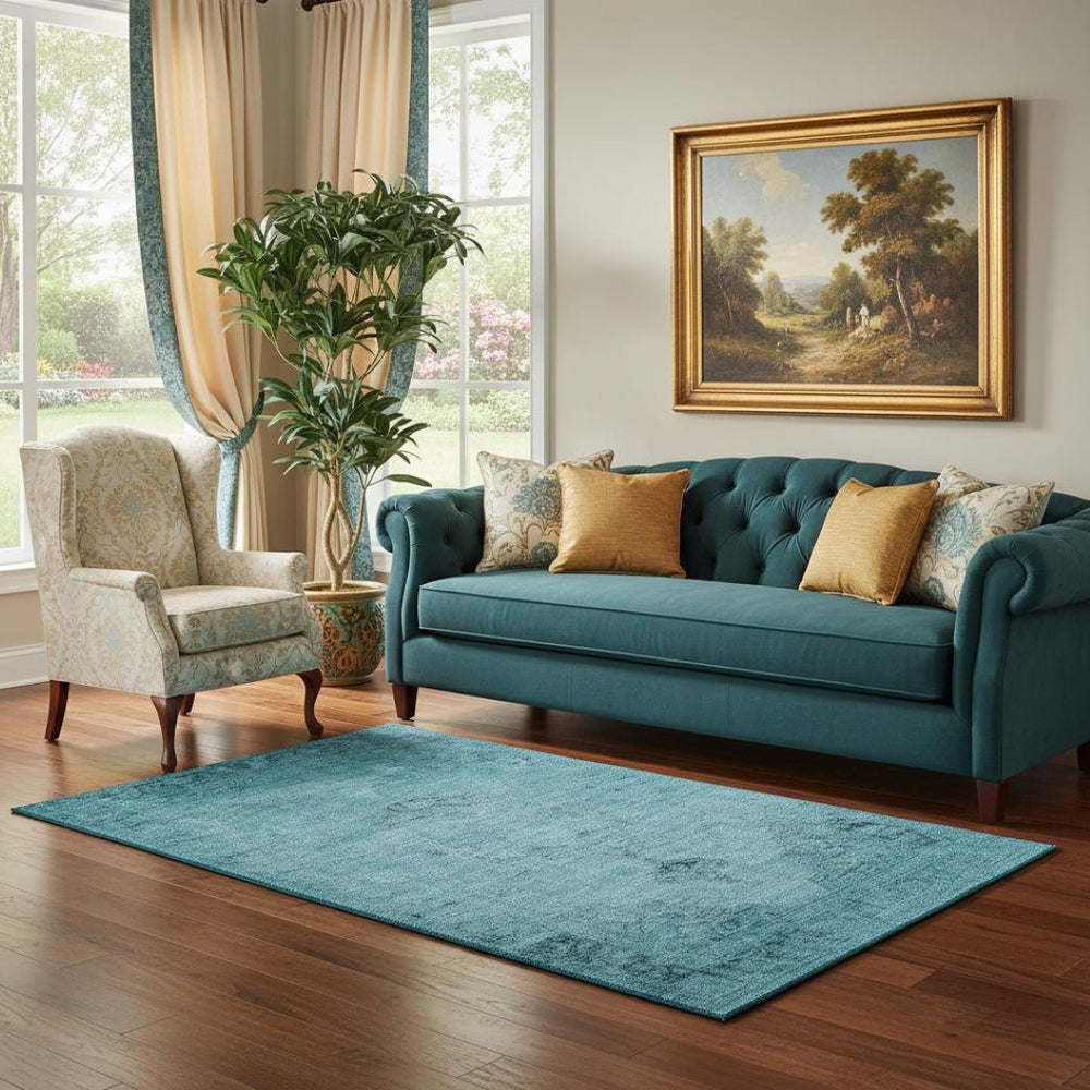 HomeRoots 5' X 8' Stylish Blue and Gray Oriental Area Rug - Washable, Stain Resistant, UV Protected Elegance 654870