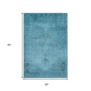 HomeRoots 5' X 8' Stylish Blue and Gray Oriental Area Rug - Washable, Stain Resistant, UV Protected Elegance 654870