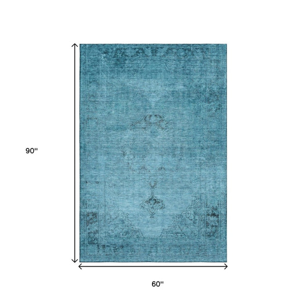 HomeRoots 5' X 8' Stylish Blue and Gray Oriental Area Rug - Washable, Stain Resistant, UV Protected Elegance 654870