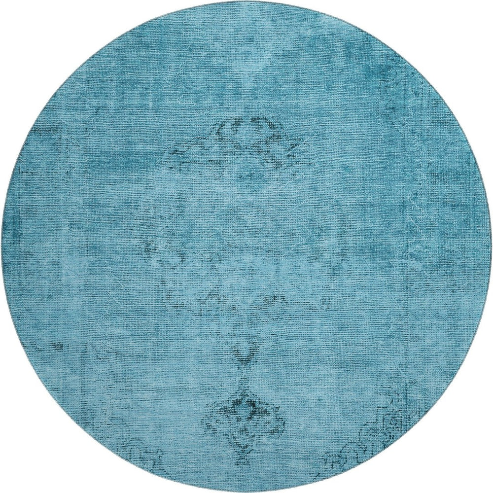 HomeRoots 8' Blue and Gray Oriental Washable Round Rug - Durable, Stain-Resistant, UV Protected & Stylish Decor! 654871