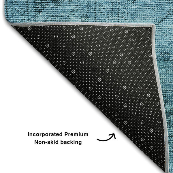 HomeRoots 8' Blue and Gray Oriental Washable Round Rug - Durable, Stain-Resistant, UV Protected & Stylish Decor! 654871