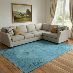HomeRoots 8' X 10' Blue And Gray Washable Oriental Area Rug - Stain Resistant, UV Protected, and Timeless Style 654872