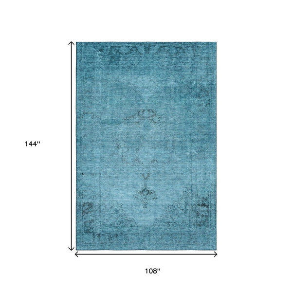 HomeRoots 9' Blue and Gray Oriental Area Rug - Washable, UV-Protected, and Perfect for High-Traffic Spaces! 654873