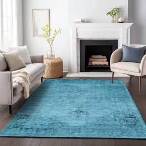 HomeRoots 9' Blue and Gray Oriental Area Rug - Washable, UV-Protected, and Perfect for High-Traffic Spaces! 654873