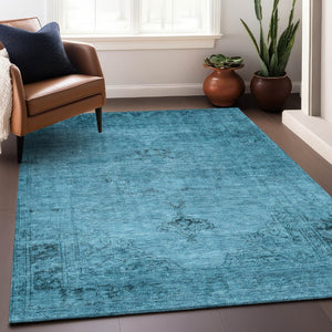 HomeRoots 9' Blue and Gray Oriental Area Rug - Washable, UV-Protected, and Perfect for High-Traffic Spaces! 654873