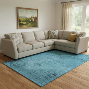 HomeRoots 9' Blue and Gray Oriental Area Rug - Washable, UV-Protected, and Perfect for High-Traffic Spaces! 654873