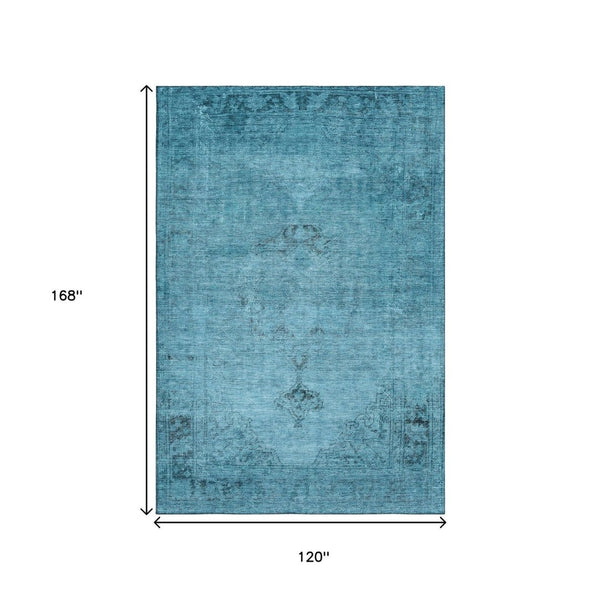 HomeRoots 10' Blue and Gray Oriental Area Rug – Washable, UV Protected, Stain Resistant for Family Living Spaces 654874