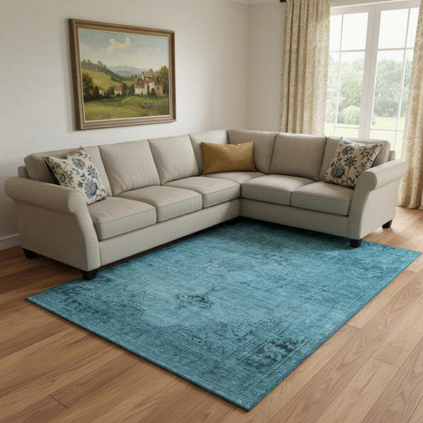 HomeRoots 10' Blue and Gray Oriental Area Rug – Washable, UV Protected, Stain Resistant for Family Living Spaces 654874