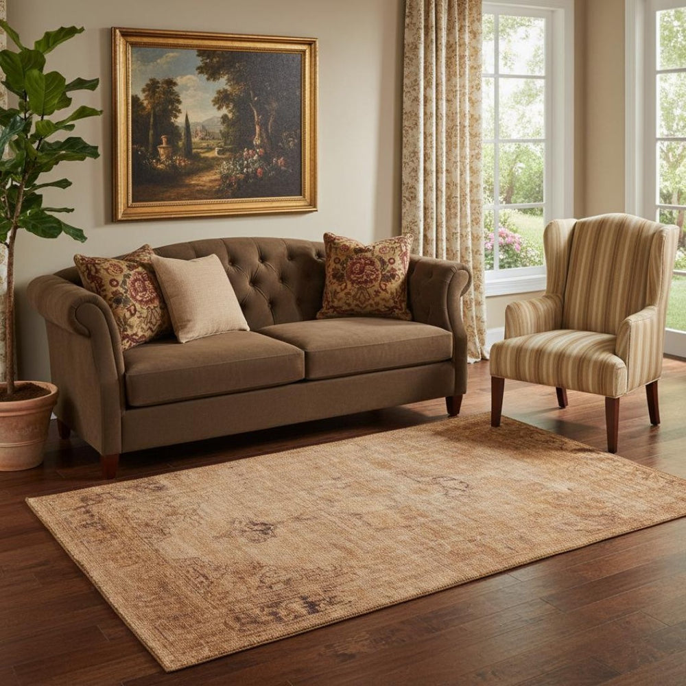 HomeRoots 5' X 8' Washable Copper & Brown Oriental Area Rug with UV Protection – Durable, Stain Resistant Design! 654876