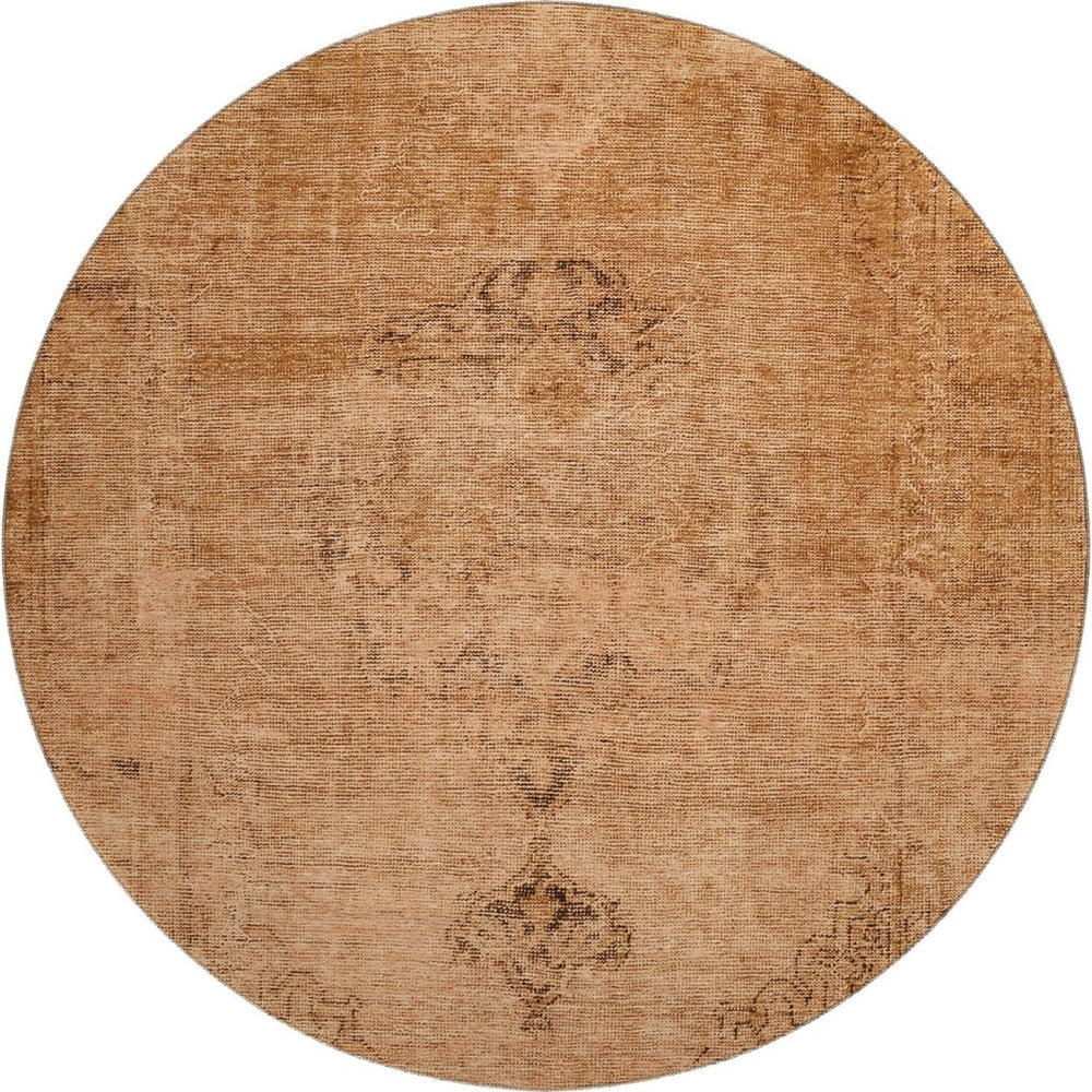HomeRoots 8' Copper and Brown Oriental Round Rug - Washable, UV Protected, Stain-Resistant for Active Homes 654877
