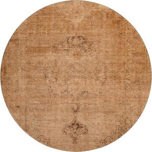 HomeRoots 8' Copper and Brown Oriental Round Rug - Washable, UV Protected, Stain-Resistant for Active Homes 654877
