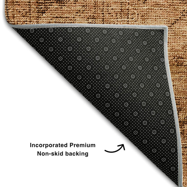 HomeRoots 8' Copper and Brown Oriental Round Rug - Washable, UV Protected, Stain-Resistant for Active Homes 654877