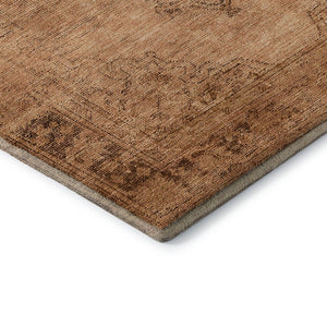 HomeRoots 8' Copper and Brown Oriental Round Rug - Washable, UV Protected, Stain-Resistant for Active Homes 654877