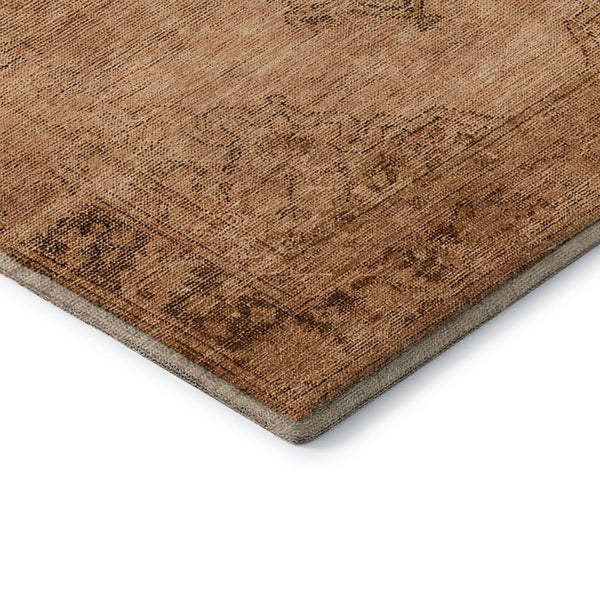 HomeRoots 8' Copper and Brown Oriental Round Rug - Washable, UV Protected, Stain-Resistant for Active Homes 654877
