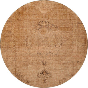 HomeRoots 8' Copper and Brown Oriental Round Rug - Washable, UV Protected, Stain-Resistant for Active Homes 654877