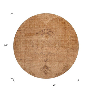HomeRoots 8' Copper and Brown Oriental Round Rug - Washable, UV Protected, Stain-Resistant for Active Homes 654877