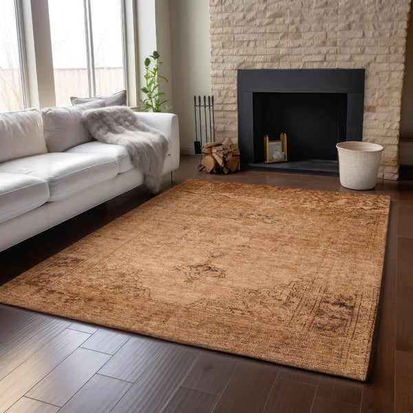 HomeRoots 8' X 10' Copper and Brown Oriental Area Rug - Washable, UV Protected, Stain Resistant for Family Homes 654878