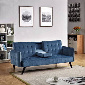 English Elm 72" Tufted Velvet Futon Sleeper Sofa with Console Mid-century 3 Seat Compact B2735P490975