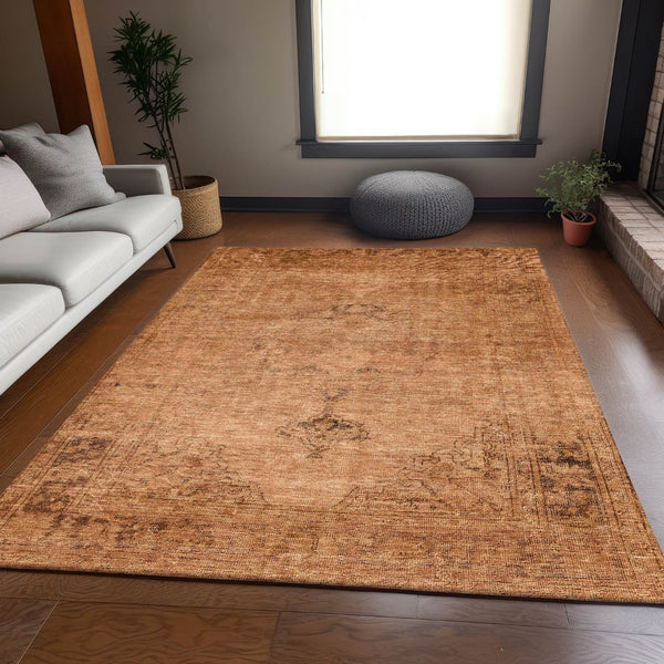 HomeRoots 10' X 14' Copper and Brown Oriental Area Rug - Washable, UV-Protected, Stain-Resistant, Durable Design 654880