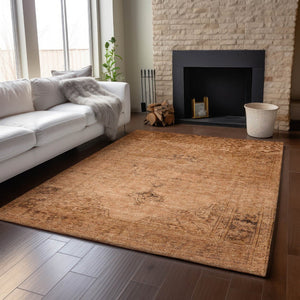 HomeRoots 10' X 14' Copper and Brown Oriental Area Rug - Washable, UV-Protected, Stain-Resistant, Durable Design 654880