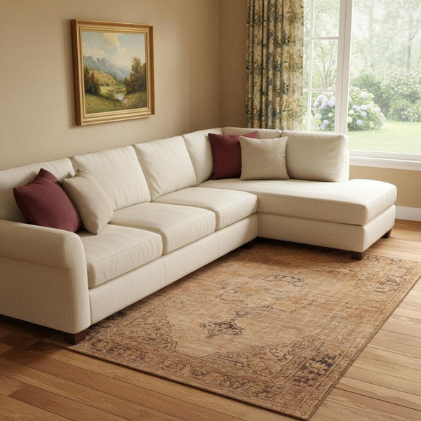 HomeRoots 10' X 14' Copper and Brown Oriental Area Rug - Washable, UV-Protected, Stain-Resistant, Durable Design 654880