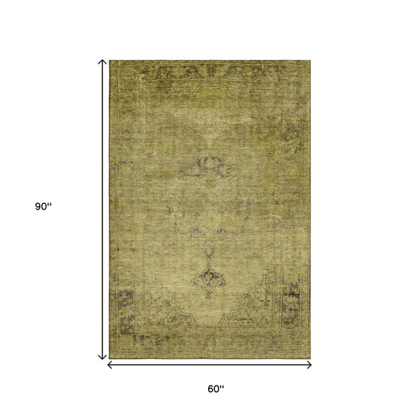 HomeRoots 5' X 8' Gold and Wheat Oriental Area Rug - Durable, Washable, Stain-Resistant with UV Protection! 654882