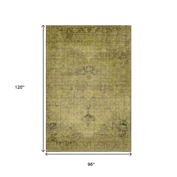 HomeRoots 8' X 10' Gold & Wheat Oriental Washable Area Rug - Stain Resistant, UV Protected, Ideal for Homes 654884