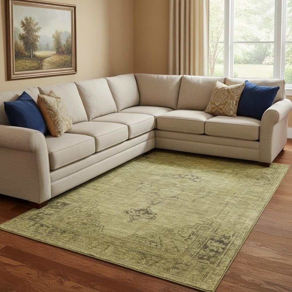 HomeRoots 8' X 10' Gold & Wheat Oriental Washable Area Rug - Stain Resistant, UV Protected, Ideal for Homes 654884