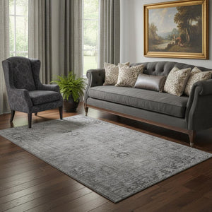 HomeRoots 5' X 8' Gray and Ivory Oriental Area Rug – Washable, UV-Protected, Stylish, and Family-Friendly Design 654888