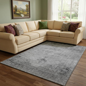 HomeRoots 9' X 12' Gray & Ivory Washable Oriental Area Rug with UV Protection for Busy Homes & Timeless Style 654891