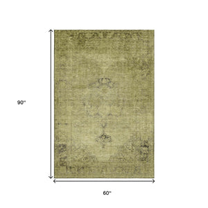 HomeRoots 5' X 8' Khaki and Taupe Oriental Area Rug – Washable, UV-Protected, Perfect for Family Spaces! 654894