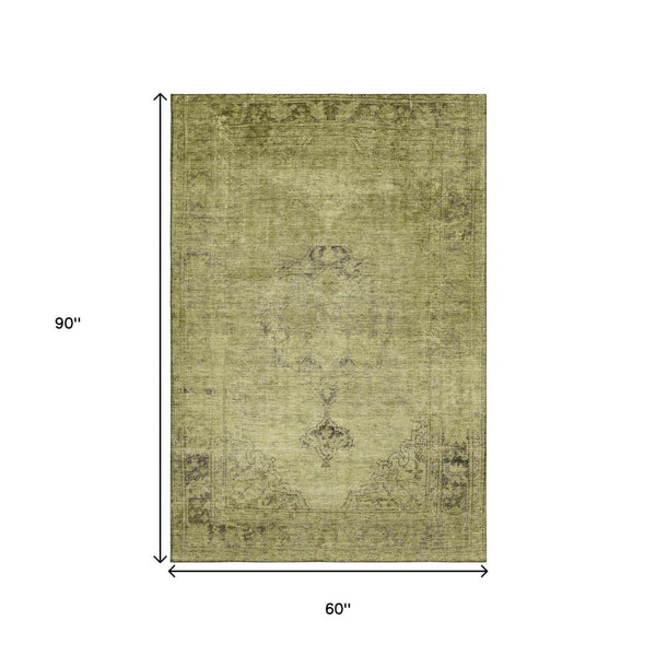 HomeRoots 5' X 8' Khaki and Taupe Oriental Area Rug – Washable, UV-Protected, Perfect for Family Spaces! 654894