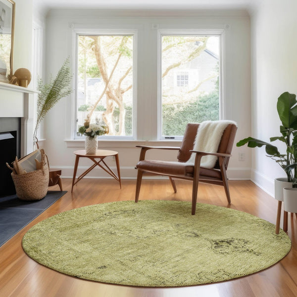 HomeRoots 8' Khaki and Taupe Oriental Round Rug - Washable, UV-Protected, Durable for Homes with Kids & Pets 654895