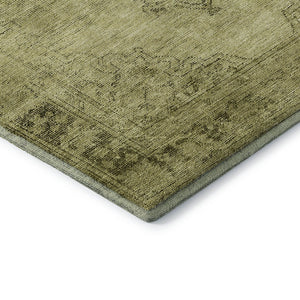 HomeRoots 8' Khaki and Taupe Oriental Round Rug - Washable, UV-Protected, Durable for Homes with Kids & Pets 654895