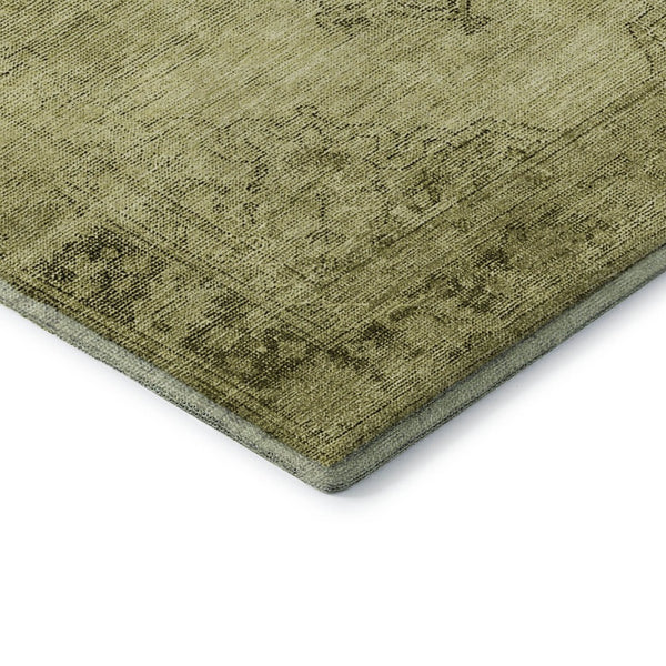 HomeRoots 8' Khaki and Taupe Oriental Round Rug - Washable, UV-Protected, Durable for Homes with Kids & Pets 654895