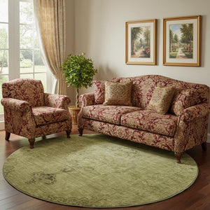 HomeRoots 8' Khaki and Taupe Oriental Round Rug - Washable, UV-Protected, Durable for Homes with Kids & Pets 654895