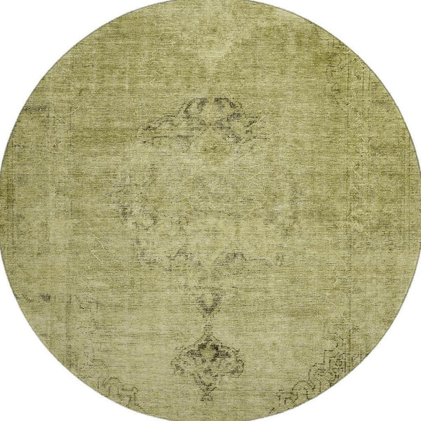 HomeRoots 8' Khaki and Taupe Oriental Round Rug - Washable, UV-Protected, Durable for Homes with Kids & Pets 654895